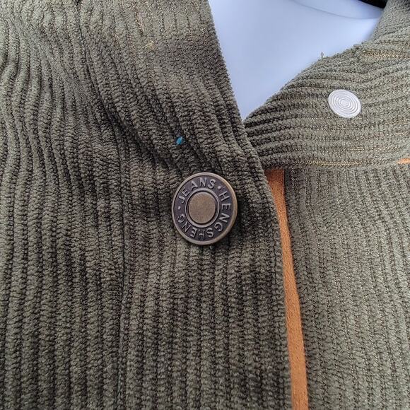 Hengsheng Jeans Corduroy‎ Pullover Olive Green Tan Elbow Patch Long Sleeve XXXL - Picture 3 of 9